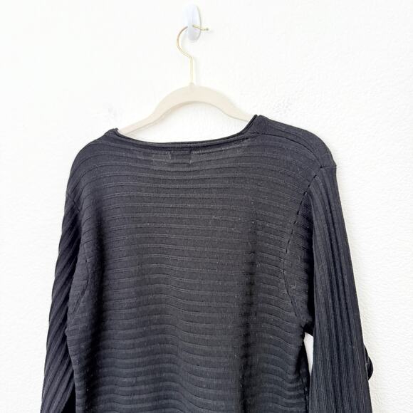 [Armani Collezioni] Black 100% Wool Boat Neck Sweater Classic Ribbed Sz Large L - Picture 4 of 8